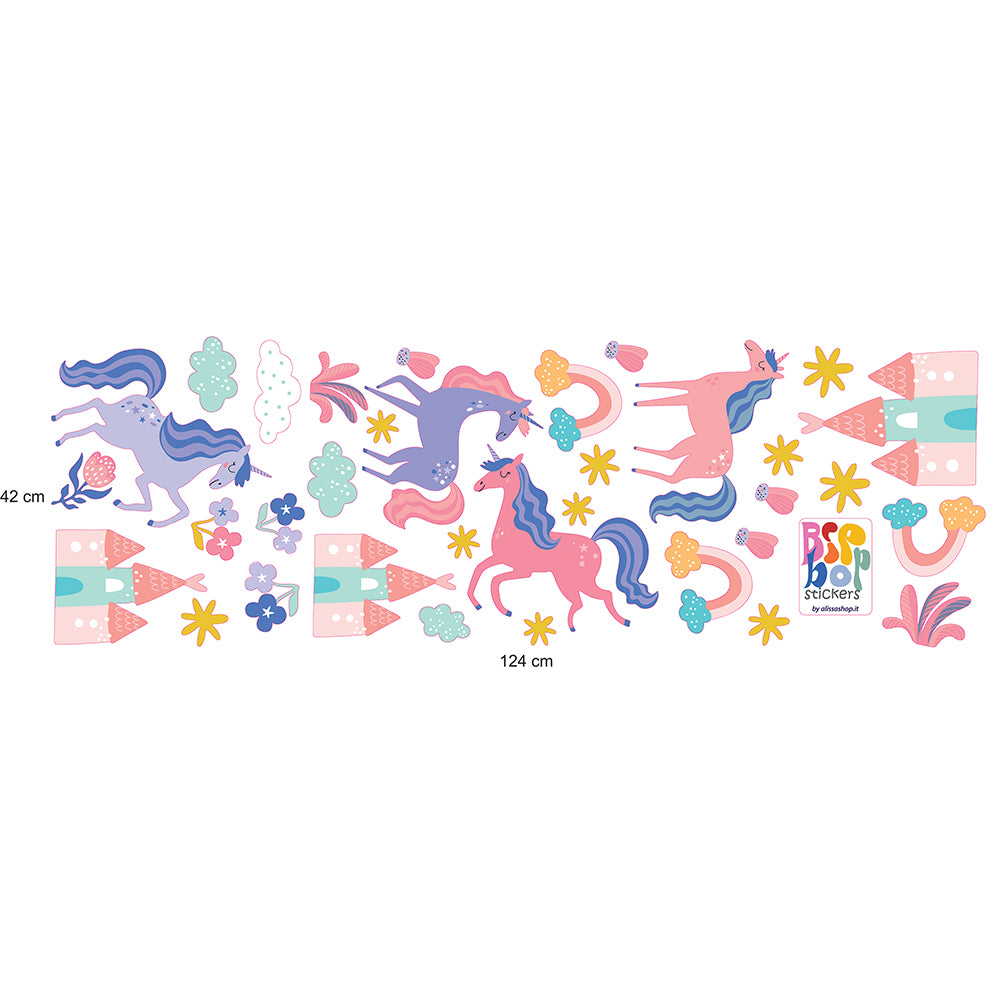 BipBop Stickers "Unicorno" Adesivi murali in tessuto Premium" per bambini attacca e stacca, Sicuri e Atossici. Decora le camerette dei bambini. Unici e creativi