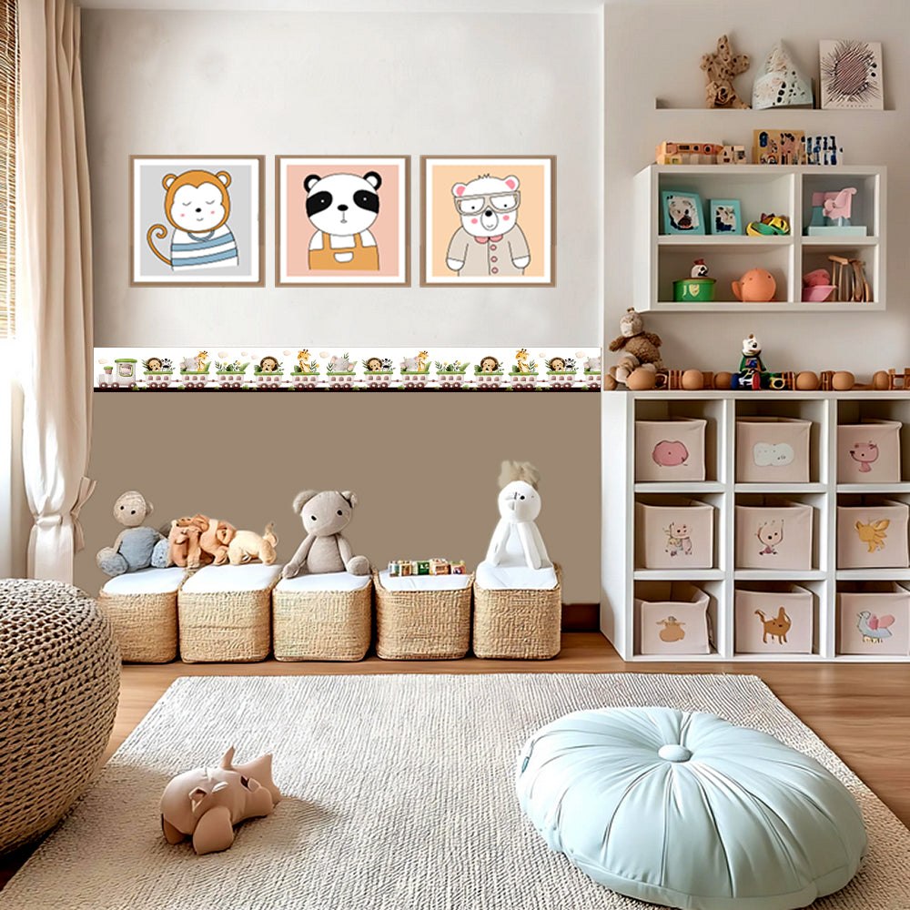 BipBop stickers. Bordo murale "Simpatico trenino" Greca decorativa per pareti cameretta bambini, adesivo riposizionabile e lavabile, facile applicazione e rimozione. "7 pezzi"