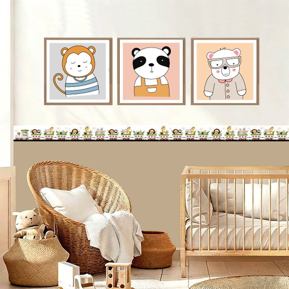 BipBop stickers. Bordo murale "Simpatico trenino" Greca decorativa per pareti cameretta bambini, adesivo riposizionabile e lavabile, facile applicazione e rimozione. "7 pezzi"