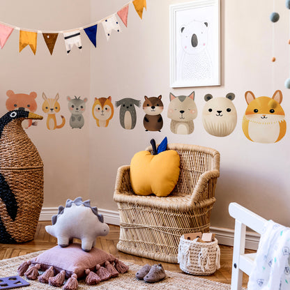 BipBop Stickers "Animali simpatici" set 14 pz. Adesivi murali in tessuto Premium" per bambini attacca e stacca, Sicuri e Atossici. Decora le camerette dei bambini. Unici e creativi