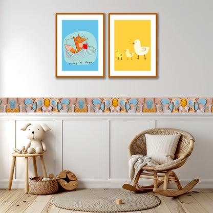 Bordo murale"Animali 3D" Greca decorativa per pareti cameretta bambini, adesivo riposizionabile e lavabile, facile applicazione e rimozione. (Animali 3D)