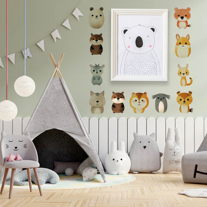BipBop Stickers "Animali simpatici" set 14 pz. Adesivi murali in tessuto Premium" per bambini attacca e stacca, Sicuri e Atossici. Decora le camerette dei bambini. Unici e creativi