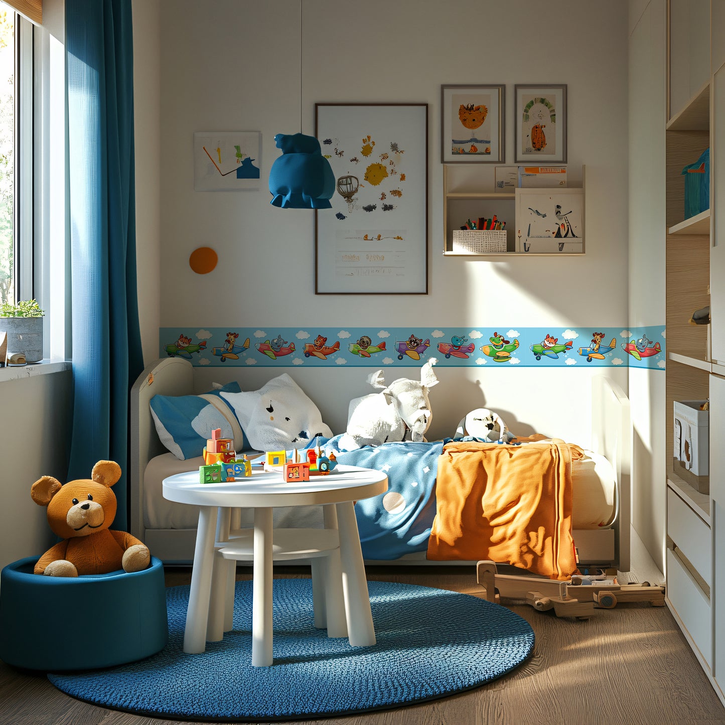 BipBop stickers. Bordo murale"Animali volanti" Greca decorativa per pareti cameretta bambini, adesivo riposizionabile e lavabile, facile applicazione e rimozione. (animali volanti)