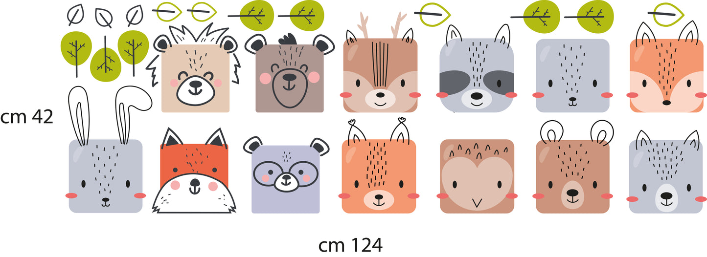 BipBop Stickers "Animals4 25 pezzi" Adesivi murali in tessuto Pemium" per bambini attacca e stacca, Sicuri e Atossici. Decorare pareti e mobili della cameretta dei bambini. Decori unici e creativi!"