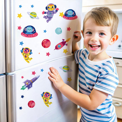 BipBop Stickers "Astronauta" Se 25 pz. Adesivi murali in tessuto Premium" per bambini attacca e stacca, Sicuri e Atossici. Decora le camerette dei bambini. Unici e creativi
