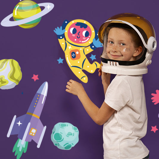 BipBop Stickers "Astronauta" Se 25 pz. Adesivi murali in tessuto Premium" per bambini attacca e stacca, Sicuri e Atossici. Decora le camerette dei bambini. Unici e creativi