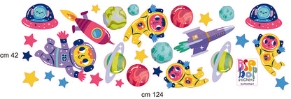 BipBop Stickers "Astronauta" Se 25 pz. Adesivi murali in tessuto Premium" per bambini attacca e stacca, Sicuri e Atossici. Decora le camerette dei bambini. Unici e creativi
