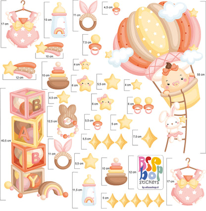 BipBop Stickers "Baby" Set 30 pz. Adesivi murali in tessuto Premium" per bambini attacca e stacca, Sicuri e Atossici. Decora le camerette dei bambini. Unici e creativi