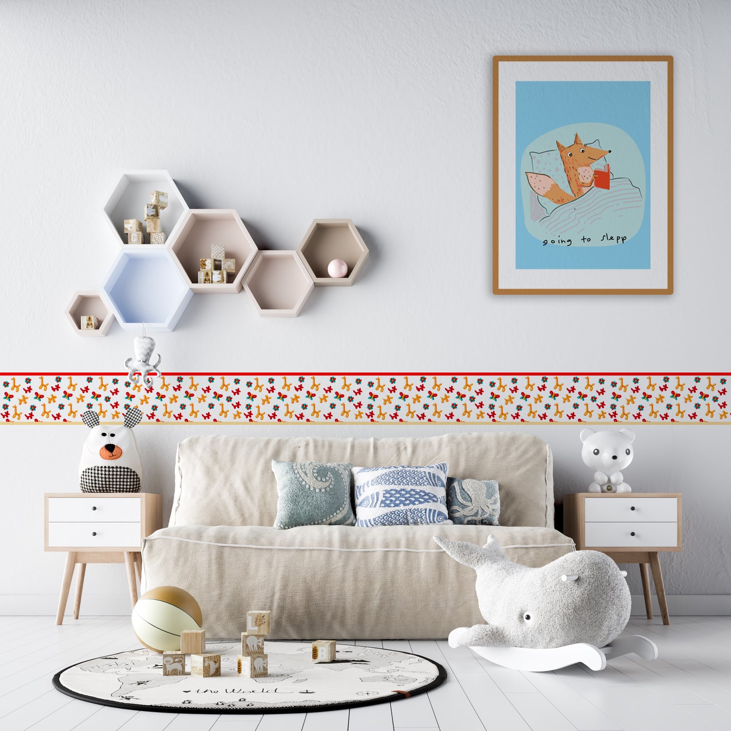 Bordo murale"Baloonsi" Greca decorativa per pareti cameretta bambini, adesivo riposizionabile e lavabile, facile applicazione e rimozione. Scopri tutta la collezione