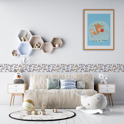 Bordo murale "Animali in auto" Greca decorativa per pareti cameretta bambini, adesivo riposizionabile e lavabile, facile applicazione e rimozione. Scopri tutta la collezione