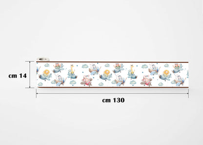 BipBop stickers. Bordo murale"Animali in Aereo" Greca decorativa per pareti cameretta bambini, adesivo riposizionabile e lavabile, facile applicazione e rimozione. (Animali in aereo)