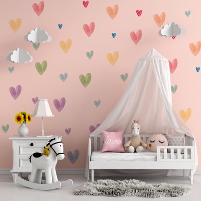 BipBop Stickers "Cuori" Adesivi murali in tessuto Premium" per bambini attacca e stacca, Sicuri e Atossici. Decora le camerette dei bambini. Unici e creativi