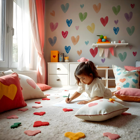 BipBop Stickers "Cuori" Adesivi murali in tessuto Premium" per bambini attacca e stacca, Sicuri e Atossici. Decora le camerette dei bambini. Unici e creativi