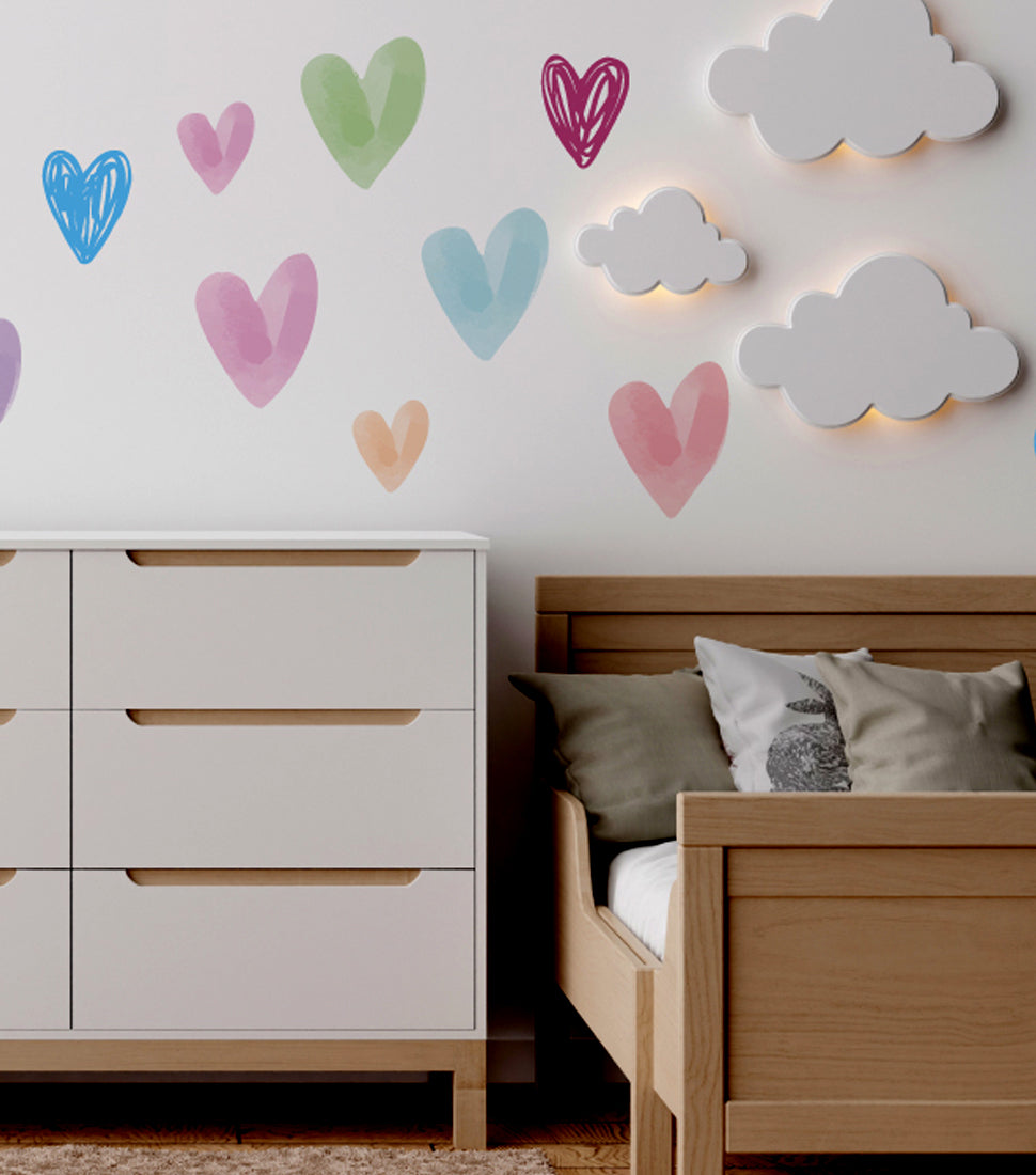 BipBop Stickers "Cuori" Adesivi murali in tessuto Premium" per bambini attacca e stacca, Sicuri e Atossici. Decora le camerette dei bambini. Unici e creativi
