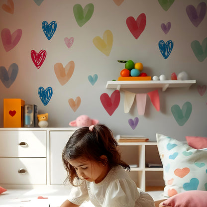 BipBop Stickers "Cuori" Adesivi murali in tessuto Premium" per bambini attacca e stacca, Sicuri e Atossici. Decora le camerette dei bambini. Unici e creativi