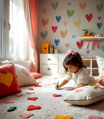 BipBop Stickers "Cuori" Adesivi murali in tessuto Premium" per bambini attacca e stacca, Sicuri e Atossici. Decora le camerette dei bambini. Unici e creativi