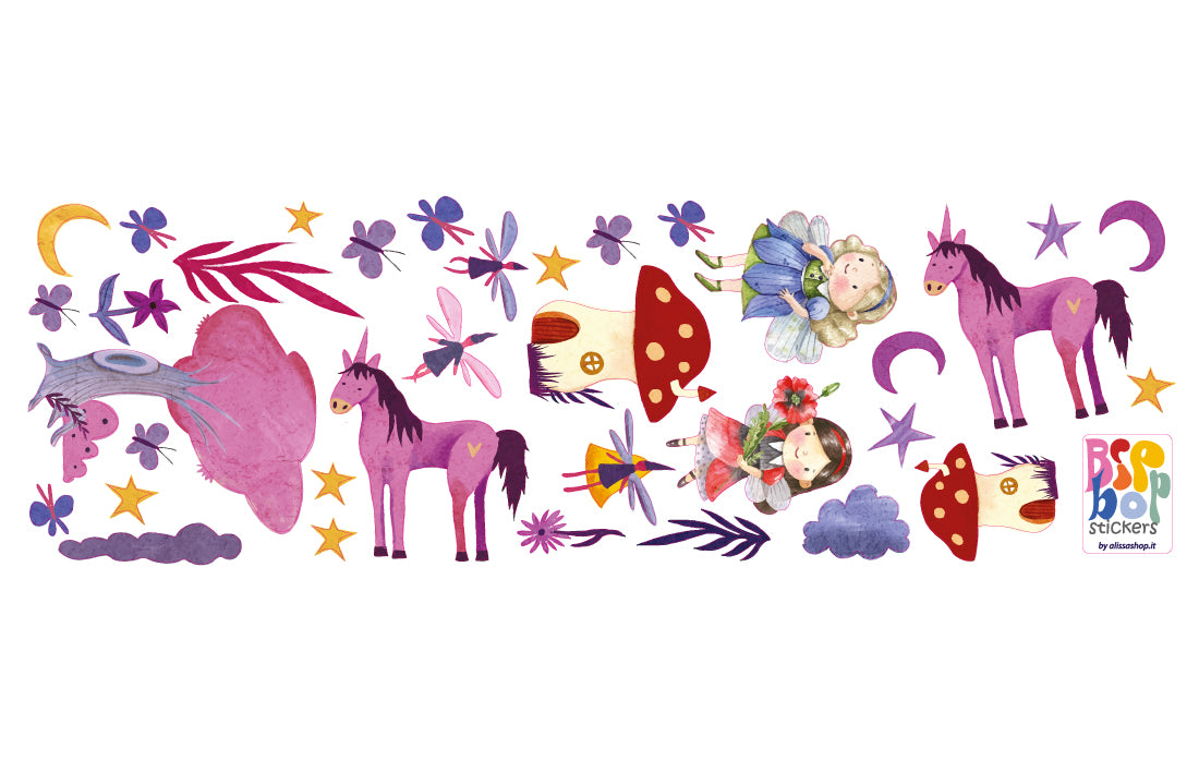 BipBop Stickers "Fate" Set 30 pz. Adesivi murali in tessuto Premium" per bambini attacca e stacca, Sicuri e Atossici. Decora le camerette dei bambini. Unici e creativi