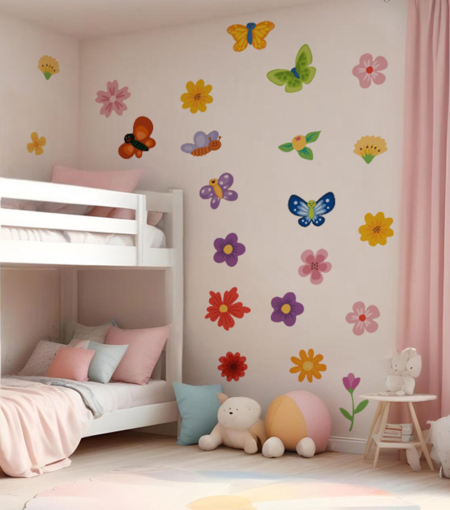 BipBop Stickers "Fiori e farfalle" Set 30 pz. Adesivi murali in tessuto Premium" per bambini attacca e stacca, Sicuri e Atossici. Decora le camerette dei bambini. Unici e creativi