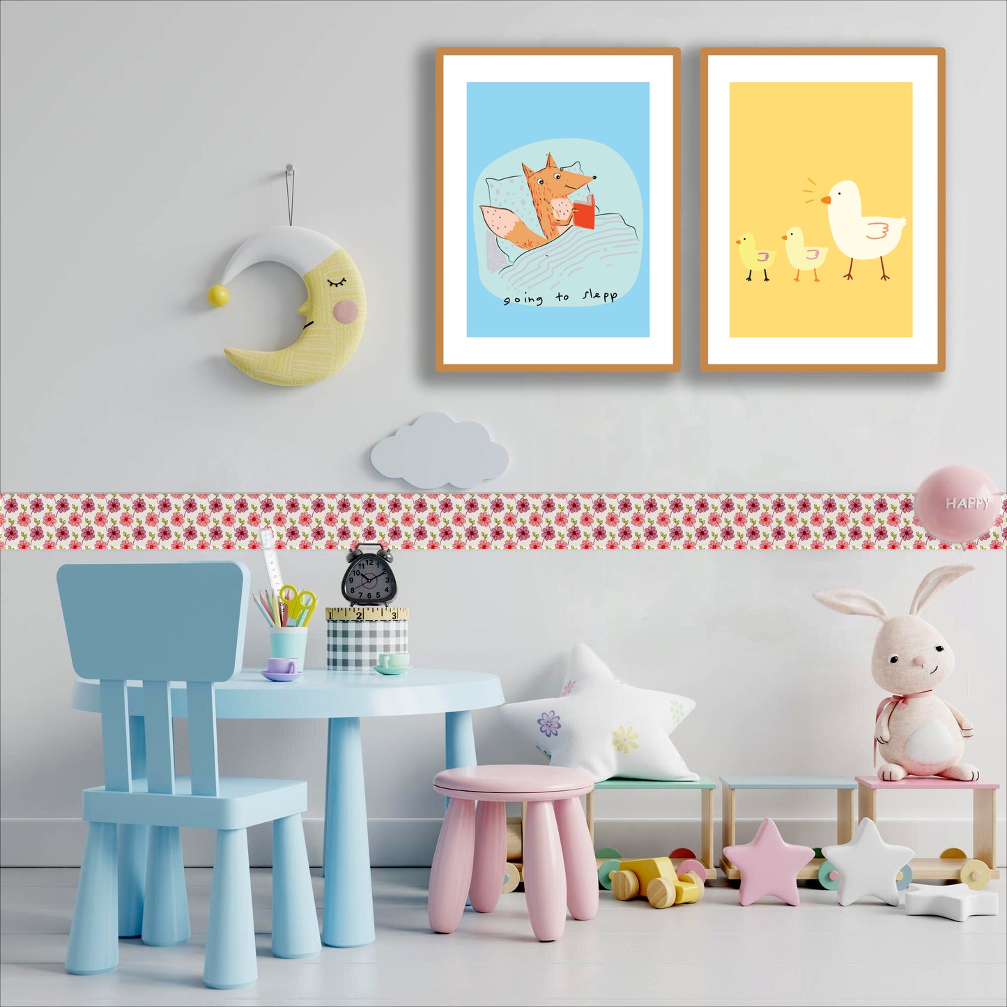 Bordo murale "Fiori" Greca decorativa per pareti cameretta bambini, adesivo riposizionabile e lavabile, facile applicazione e rimozione. Scopri tutta la collezione