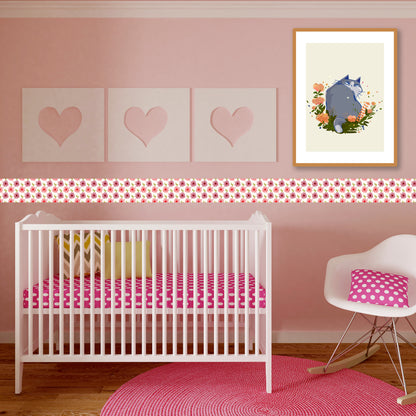 Bordo murale "Fiori" Greca decorativa per pareti cameretta bambini, adesivo riposizionabile e lavabile, facile applicazione e rimozione. Scopri tutta la collezione