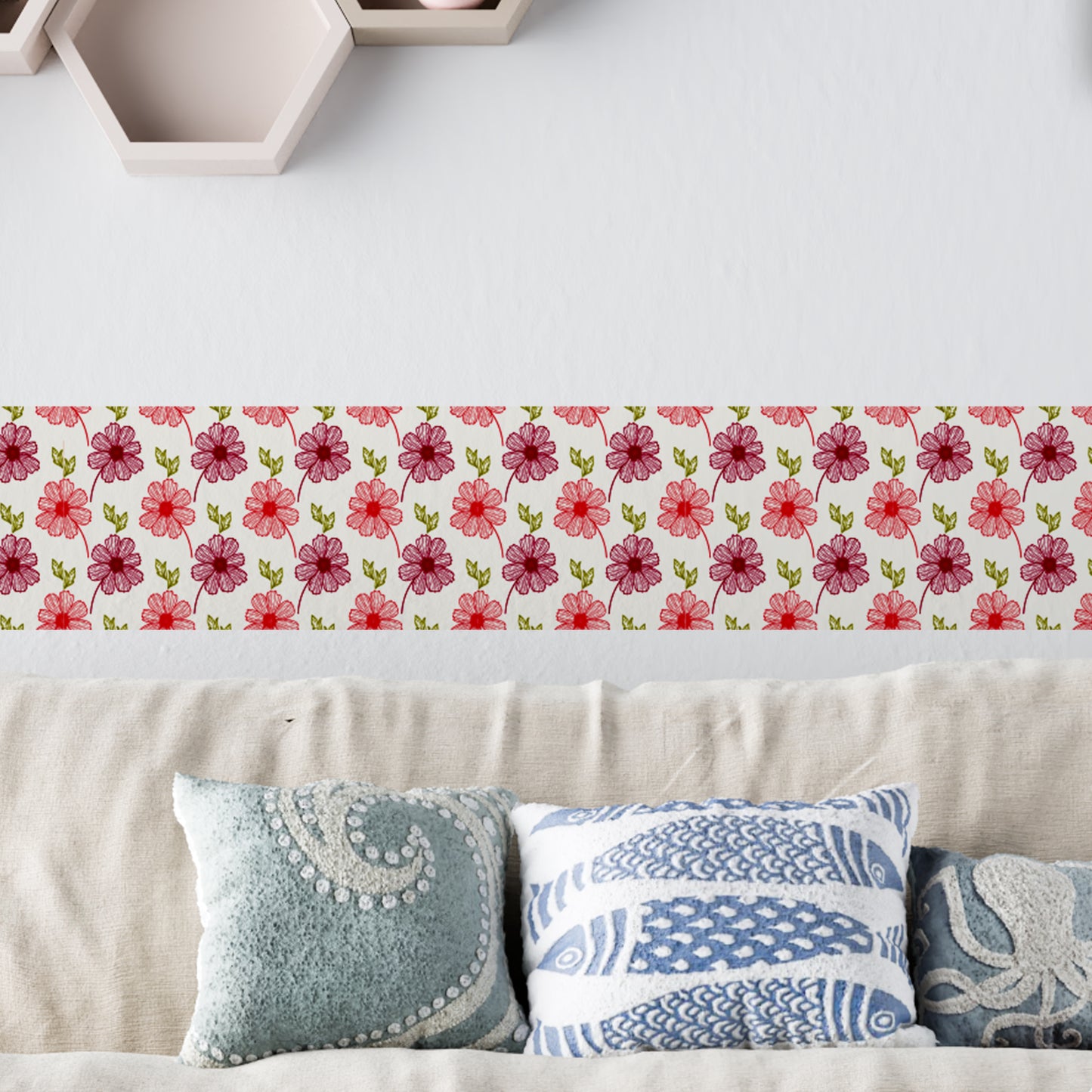 Bordo murale "Fiori" Greca decorativa per pareti cameretta bambini, adesivo riposizionabile e lavabile, facile applicazione e rimozione. Scopri tutta la collezione