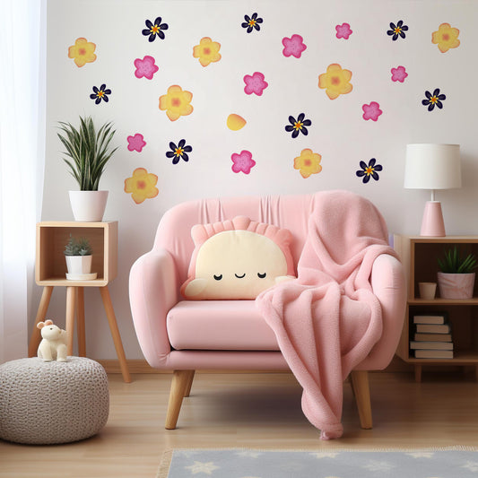 BipBop Stickers "Fiori medi" set 75 pz. Adesivi murali in tessuto Premium" per bambini attacca e stacca, Sicuri e Atossici. Decora le camerette dei bambini. Unici e creativi
