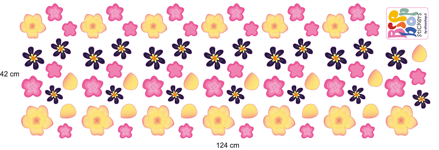BipBop Stickers "Fiori medi" set 75 pz. Adesivi murali in tessuto Premium" per bambini attacca e stacca, Sicuri e Atossici. Decora le camerette dei bambini. Unici e creativi