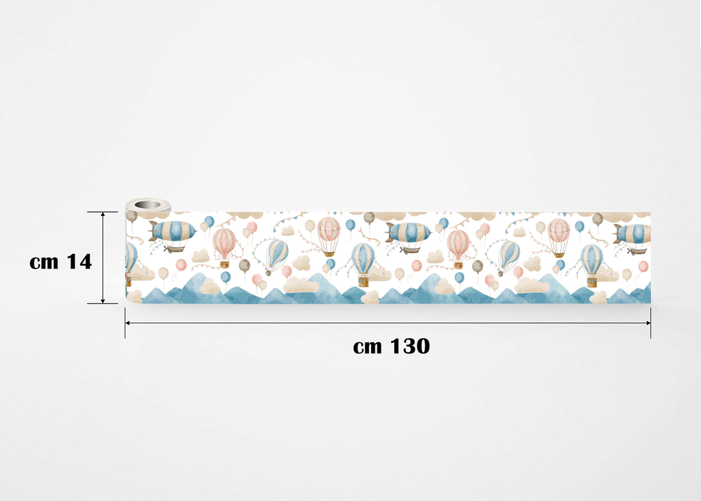 Bordo murale adesivo “Mongolfiere” – Greca decorativa "lunghezza 9 metri" per la camera bambini, adesivo riposizionabile e lavabile, ideale per arredare la cameretta. Vedi tutta la collezione