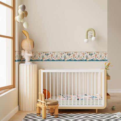 Bordo murale adesivo “Mongolfiere” – Greca decorativa "lunghezza 9 metri" per la camera bambini, adesivo riposizionabile e lavabile, ideale per arredare la cameretta. Vedi tutta la collezione