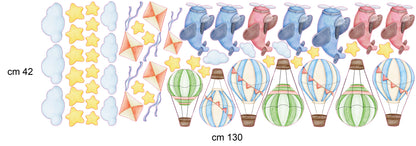 BipBop Stickers “Mongolfiere” – Set premium da 50 pezzi, adesivi murali in tessuto per bambini, riposizionabili e sicuri, per decorare pareti e mobili della cameretta