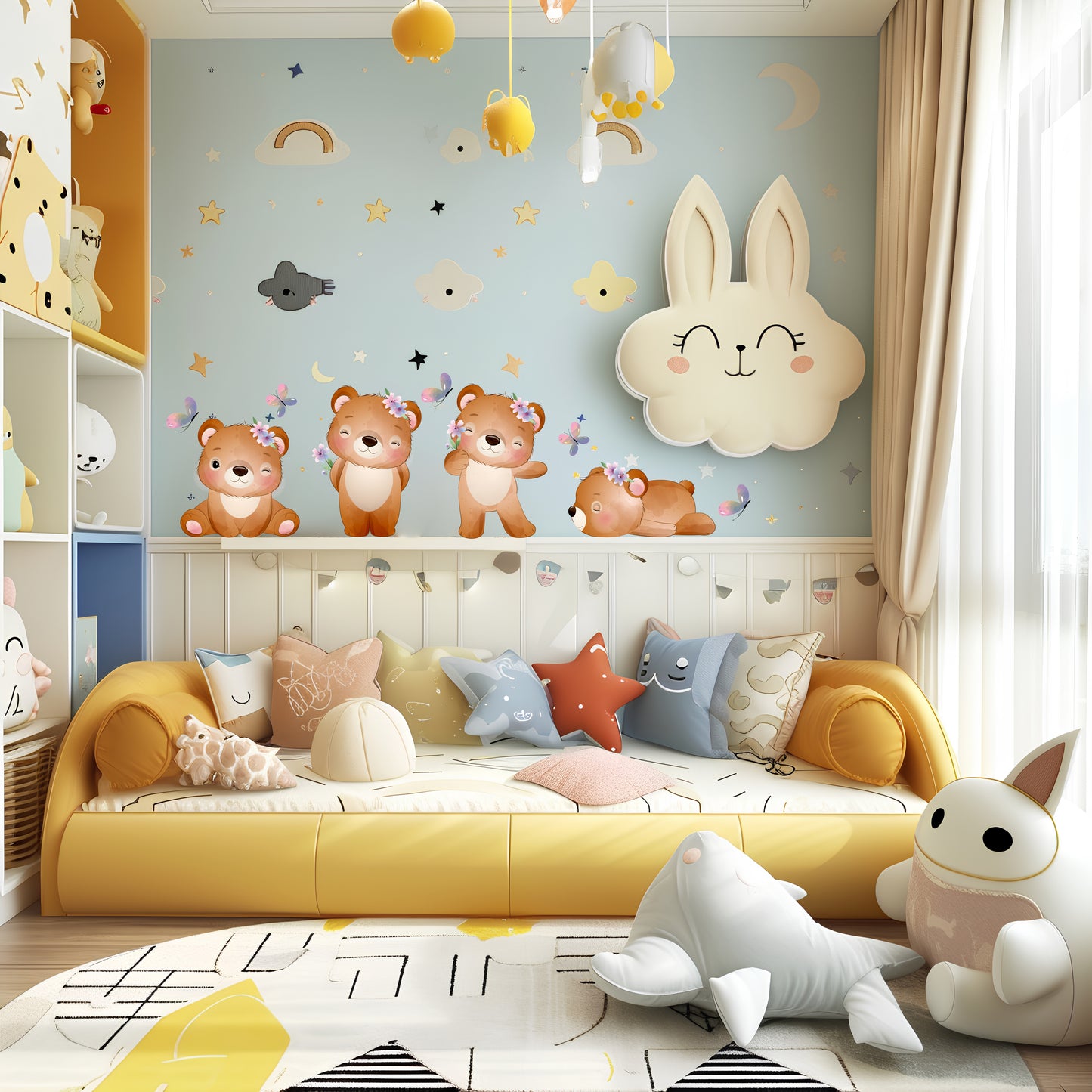 BipBop Stickers "Orsetti" Adesivi murali in tessuto Premium" per bambini attacca e stacca, Sicuri e Atossici. Decora le camerette dei bambini. Unici e creativi (Orsetti)