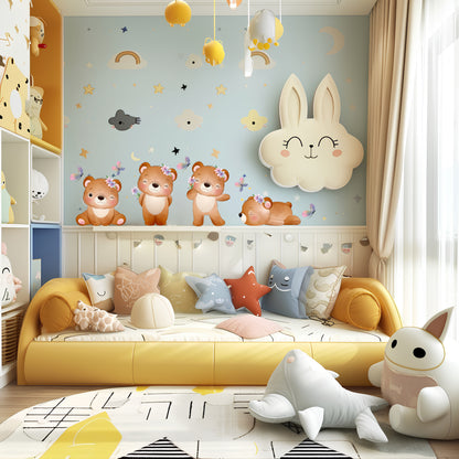 BipBop Stickers "Orsetti" Adesivi murali in tessuto Premium" per bambini attacca e stacca, Sicuri e Atossici. Decora le camerette dei bambini. Unici e creativi (Orsetti)
