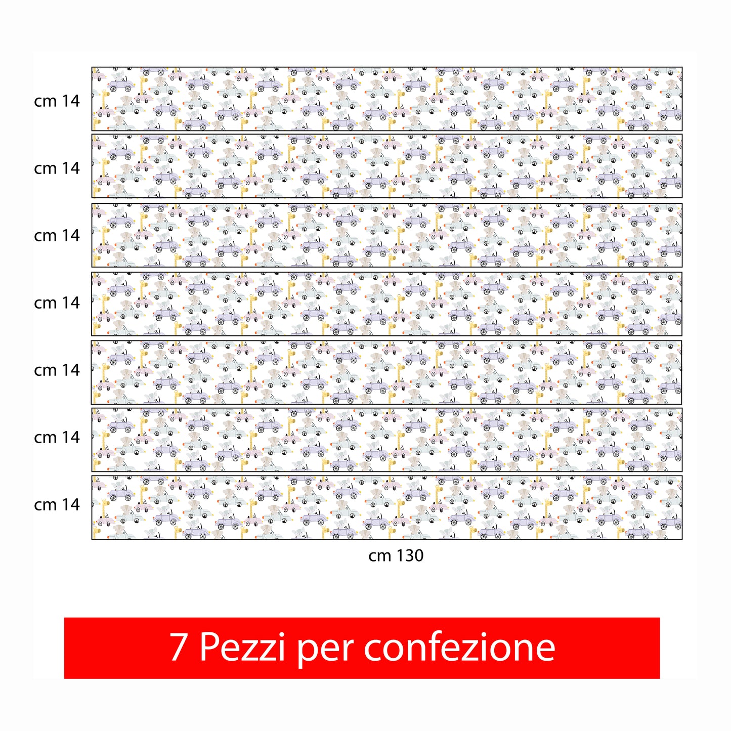 Bordo murale "Animali in auto" Greca decorativa per pareti cameretta bambini, adesivo riposizionabile e lavabile, facile applicazione e rimozione. Scopri tutta la collezione