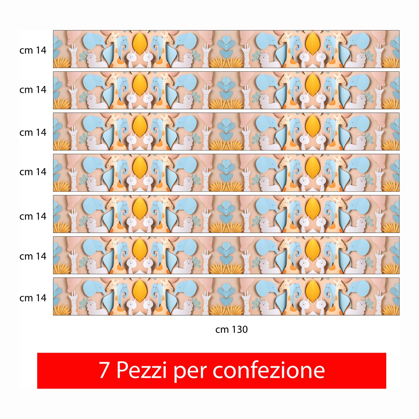 Bordo murale"Animali 3D" Greca decorativa per pareti cameretta bambini, adesivo riposizionabile e lavabile, facile applicazione e rimozione. (Animali 3D)