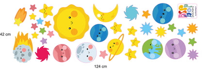 BipBop Stickers "Pianeti" Adesivi murali in tessuto Premium" per bambini attacca e stacca, Sicuri e Atossici. Decora le camerette dei bambini. Unici e creativi