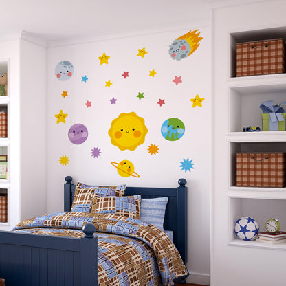 BipBop Stickers "Pianeti" Adesivi murali in tessuto Premium" per bambini attacca e stacca, Sicuri e Atossici. Decora le camerette dei bambini. Unici e creativi