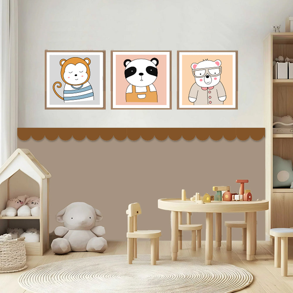 BipBop Stickers – Set 3 Quadri Cameretta Bambini 30x30 cm | Stampe Decorative con Teneri Animali | Decorazioni Moderne per Camera Neonato, Bimbo e Bambina
