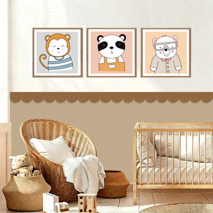 BipBop – Set 3 Quadri Cameretta Bambini con Cornice in Legno Naturale – Decorazioni Parete Cameretta Neonato – Set da Parete per Camera Bimbo e Bimba – mis. 40x50-30x30-40x50-Animals (Animal Tris)