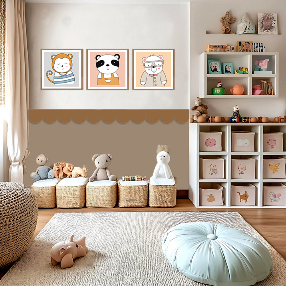 BipBop – Set 3 Quadri Cameretta Bambini con Cornice in Legno Naturale – Decorazioni Parete Cameretta Neonato – Set da Parete per Camera Bimbo e Bimba – mis. 40x50-30x30-40x50-Animals (Animal Tris)