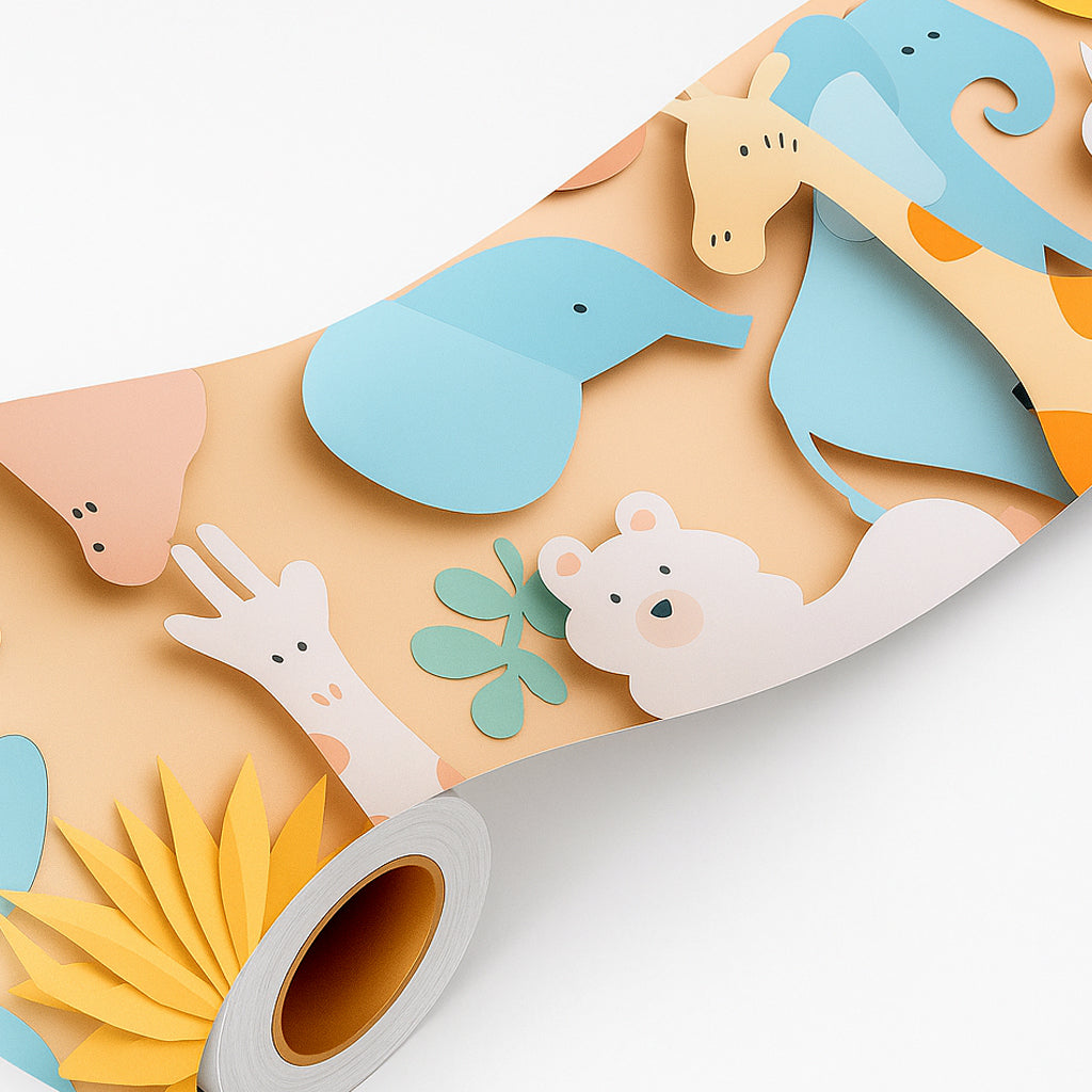 Bordo murale"Animali 3D" Greca decorativa per pareti cameretta bambini, adesivo riposizionabile e lavabile, facile applicazione e rimozione. (Animali 3D)