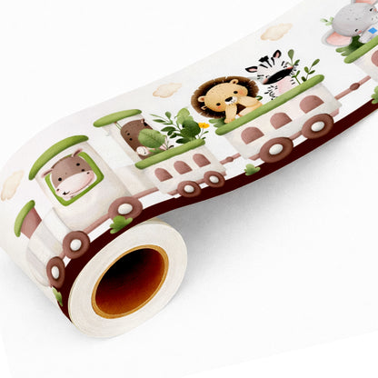 BipBop stickers. Bordo murale "Simpatico trenino" Greca decorativa per pareti cameretta bambini, adesivo riposizionabile e lavabile, facile applicazione e rimozione. "7 pezzi"