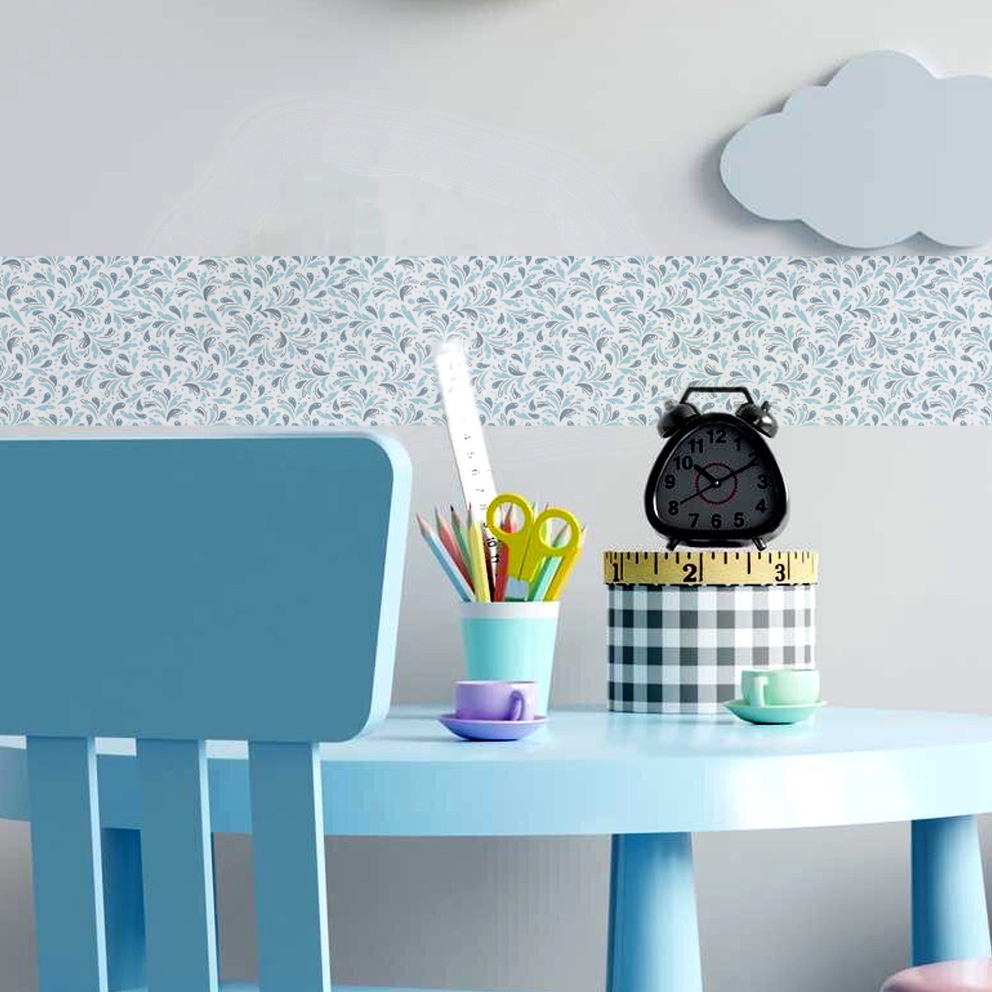 Bordo murale "Spruzzi" Greca decorativa per pareti cameretta bambini, adesivo riposizionabile e lavabile, facile applicazione e rimozione. Scopri tutta la collezione