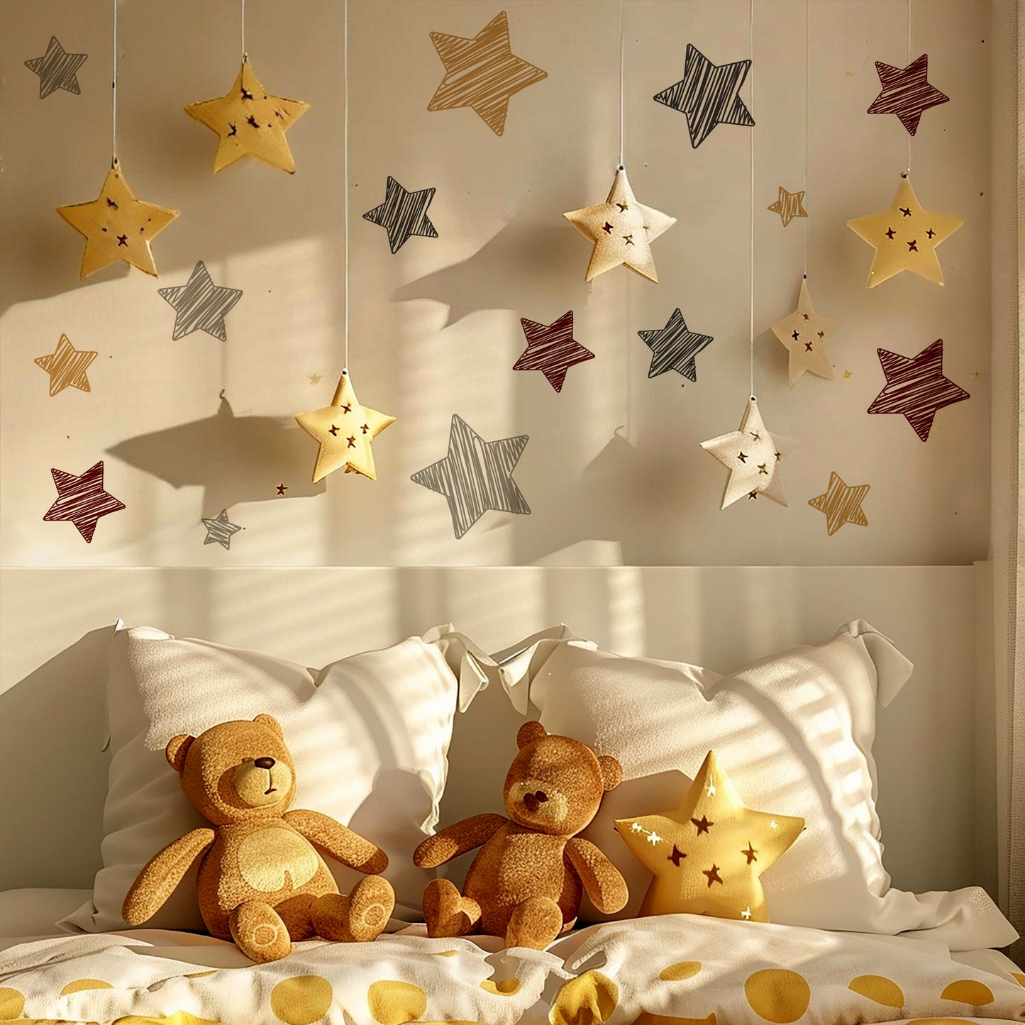 BipBop Stickers "Stelle" Set 90 pz. Adesivi murali in tessuto Premium" per bambini attacca e stacca, Sicuri e Atossici. Decora le camerette dei bambini. Unici e creativi