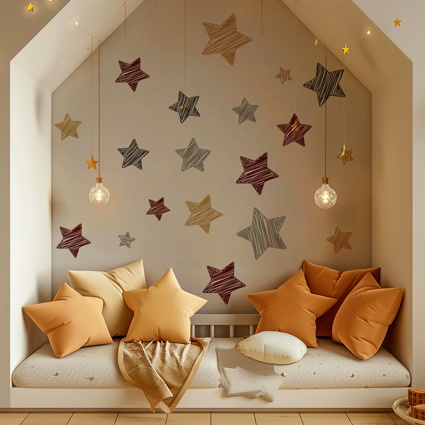 BipBop Stickers "Stelle" Set 90 pz. Adesivi murali in tessuto Premium" per bambini attacca e stacca, Sicuri e Atossici. Decora le camerette dei bambini. Unici e creativi
