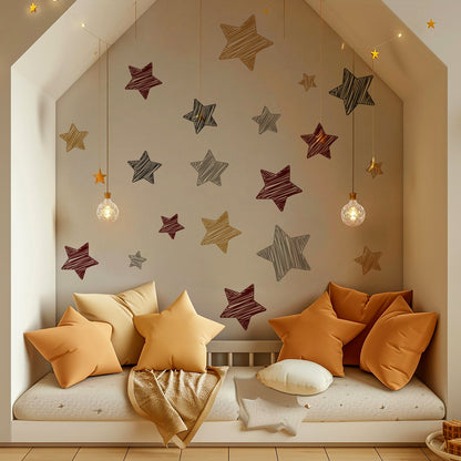 BipBop Stickers "Stelle" Set 90 pz. Adesivi murali in tessuto Premium" per bambini attacca e stacca, Sicuri e Atossici. Decora le camerette dei bambini. Unici e creativi