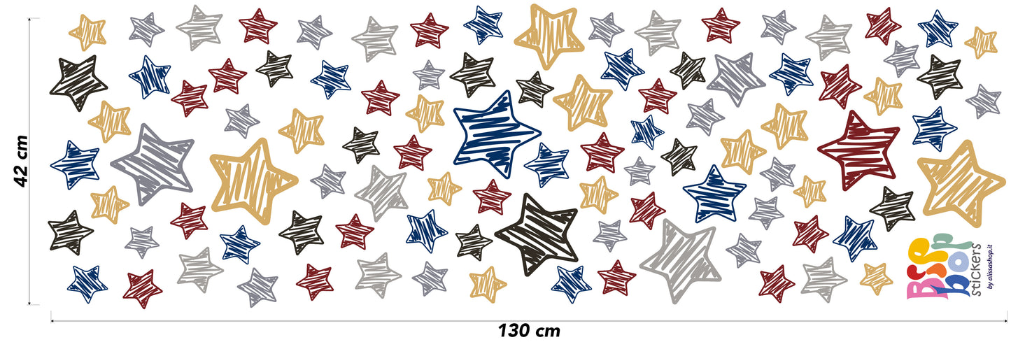BipBop Stickers "Stelle" Set 90 pz. Adesivi murali in tessuto Premium" per bambini attacca e stacca, Sicuri e Atossici. Decora le camerette dei bambini. Unici e creativi
