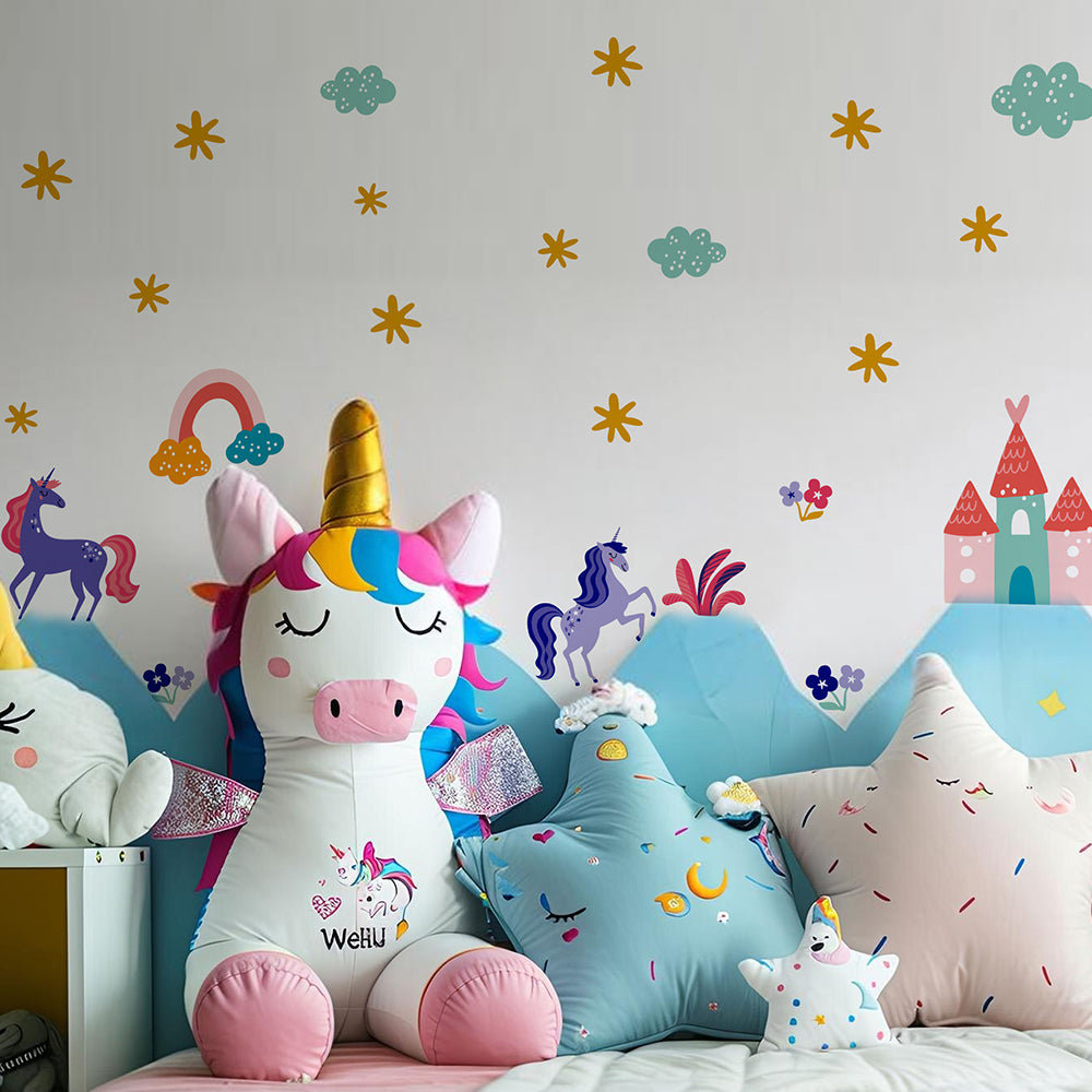 BipBop Stickers "Unicorno" Adesivi murali in tessuto Premium" per bambini attacca e stacca, Sicuri e Atossici. Decora le camerette dei bambini. Unici e creativi