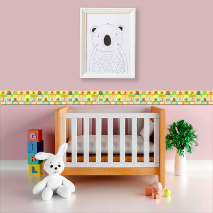 Bordo murale adesivo “Animali addormentati” Greca decorativa " 7 pezzi" per camera bambini, lunghezza 9 metri, adesivo riposizionabile e lavabile, per arredare la cameretta. Scopri la collezione