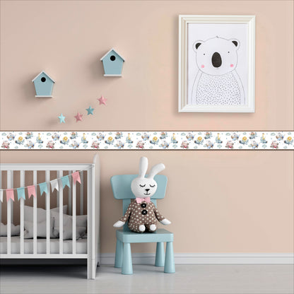 BipBop stickers. Bordo murale"Animali in Aereo" Greca decorativa per pareti cameretta bambini, adesivo riposizionabile e lavabile, facile applicazione e rimozione. (Animali in aereo)