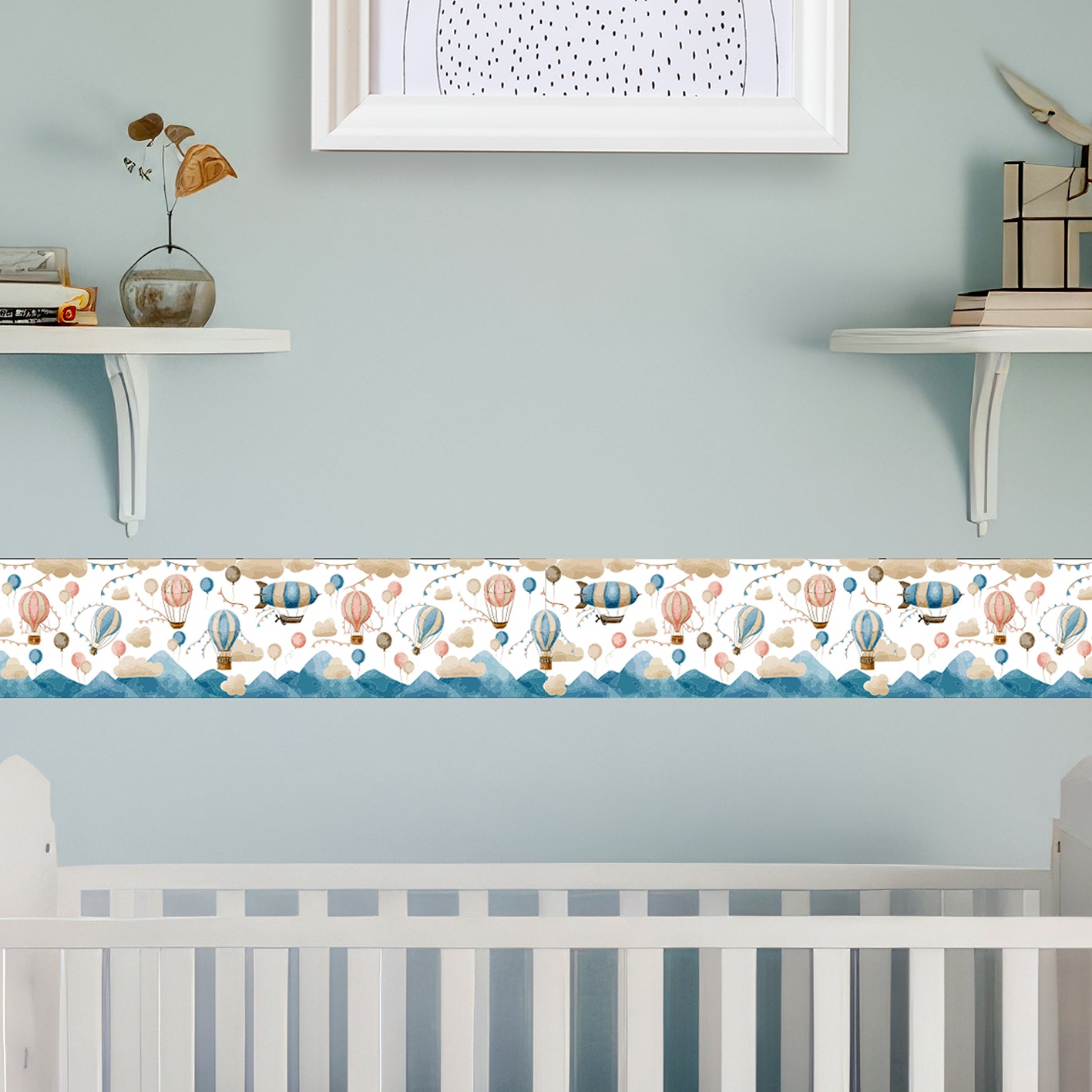 Bordo murale adesivo “Mongolfiere” – Greca decorativa "lunghezza 9 metri" per la camera bambini, adesivo riposizionabile e lavabile, ideale per arredare la cameretta. Vedi tutta la collezione